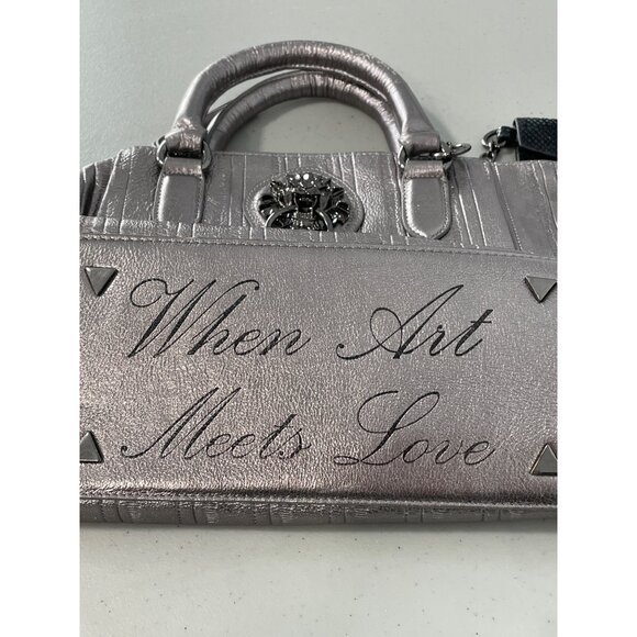 Sharif Legacy Caviar Snake Leather Satchel with Card Case Double Handle Silver - Picture 4 of 11